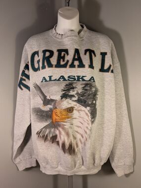 TSI 90s Men's Gray "The Great Land" Alaska Eagle Crewneck Sweatshirt XL